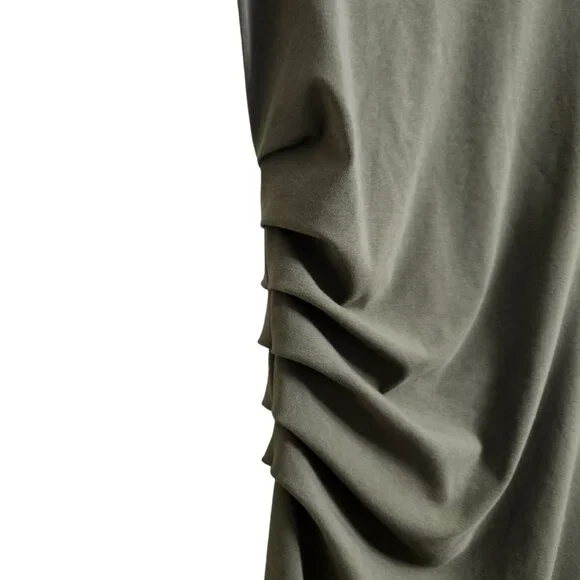 OGL Move Mockneck Tucks Slim Fit Midi Length Dress Ruched Olive Green Size M NEW - Picture 6 of 16